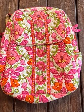 Vera Bradley Retired Lilli Bell Pink Orange Green Quilted Adjustable Backpack